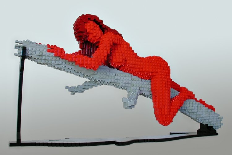 Lego art - Dáma na konári umenie-lego-žena-postava-vetva-červeno-sivá-myšlienka