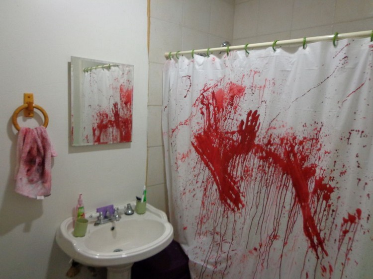 Vražda v kúpeľni - zdobenie sprchového závesu halloween dekor sprchový záves falošná krvavá vražedná kúpeľňa