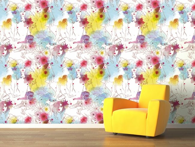 Tapeta kvety vzor ženy tváre