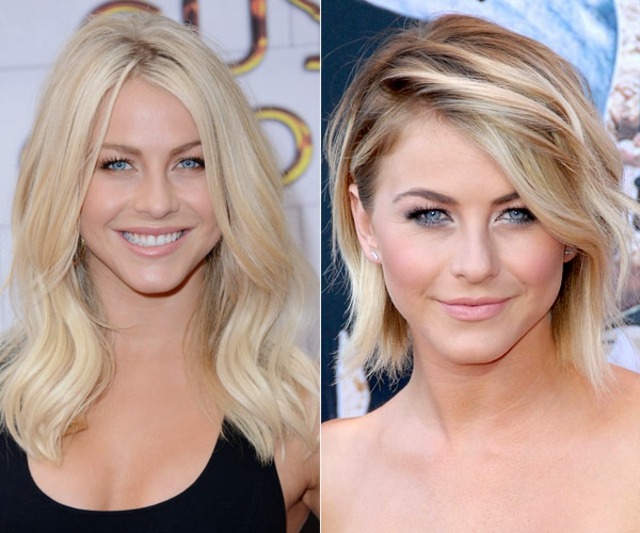 Krátky zostrih Julianne Hough bočný pohľad Vlny vlasov-blond-vlasy-otvorené-dekolt
