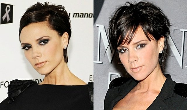 Tmavé vlasy Beckam Star Krátky zostrih Victoria Beckam