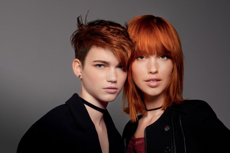 krátke účesy 2018 ženy s ofinou oranžová pixie bob