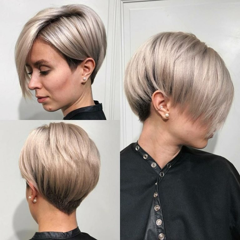 Krátke účesy z platinovej blondínky vytvoria štýlový a elegantný styling