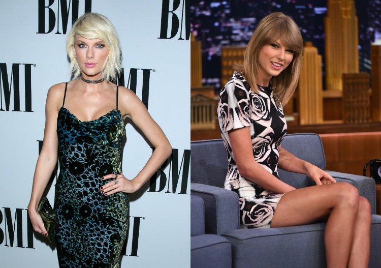 Taylor Swift dnes so skrátenými platinovými blond vlasmi krátke účesy-ženy-hviezdy-pred-po-taylor-swift
