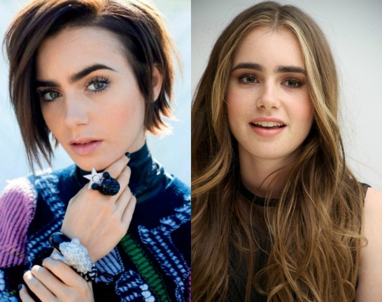 Lily Collins dnes a pred 2 rokmi (vľavo) krátke účesy-ženy-hviezdy-pred-po-ľalie-kolíniách