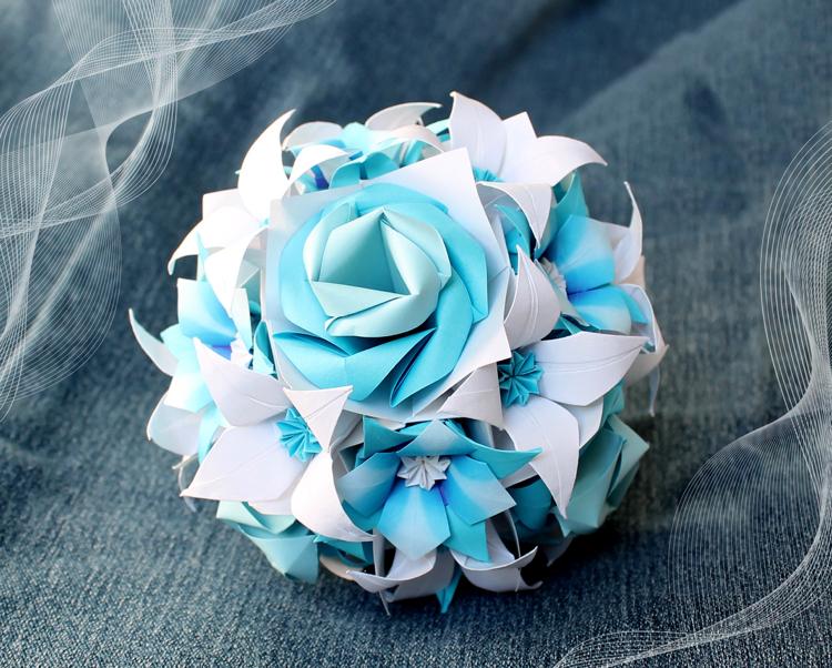 Kusudama Kvetinové ruže Lotus Origami modro biele