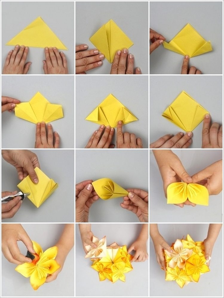 Pokyny na skladanie kvetinovej gule Origami Kusudama