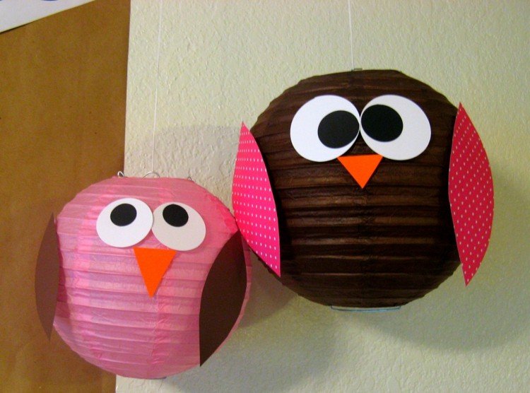 lampáš-urob si sám drotár-papier-lampáš-okrúhla sova-papier-očné krídla-ružovo-hnedá