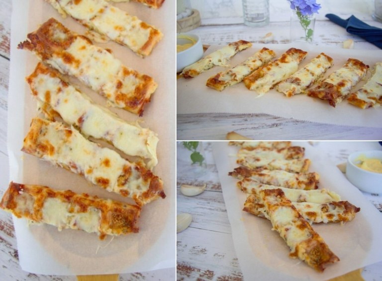 Keto cesnakové tyčinky zo syrových oplátok, gratinované so syrom