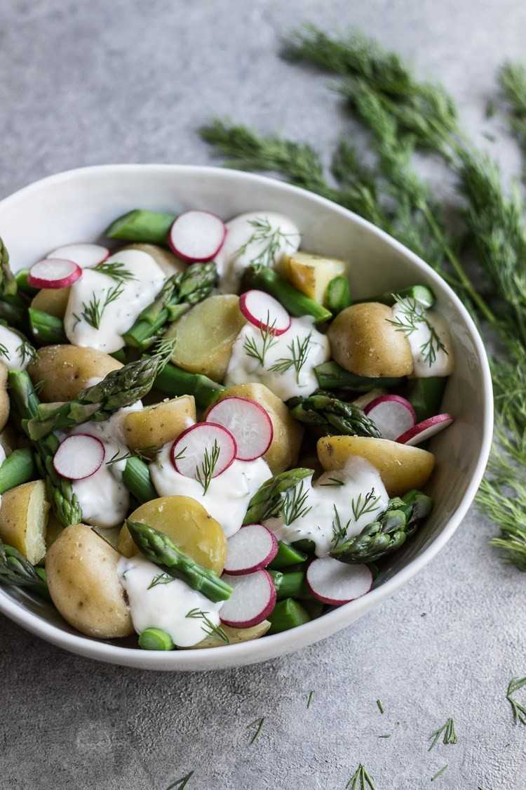 jarný šalát zemiaky špargľa reďkovka dresing