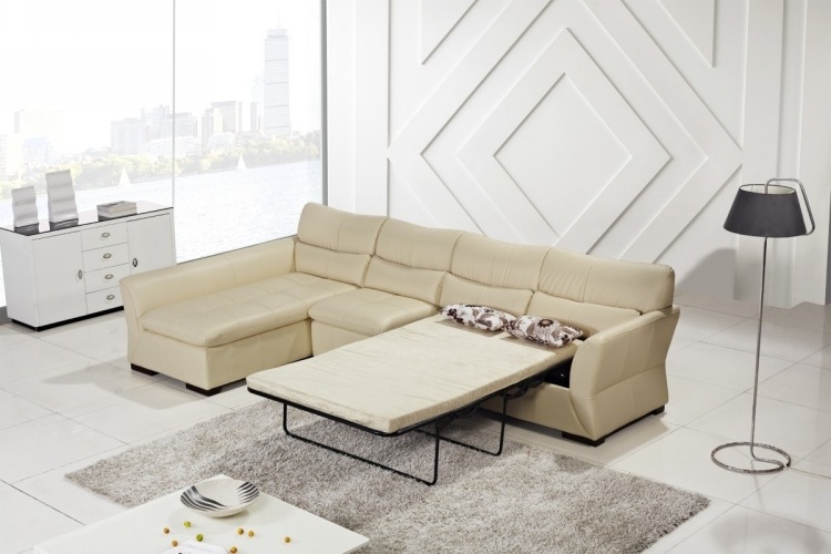 rohová sedačka-koža-funkcia na spanie-krémová-farba