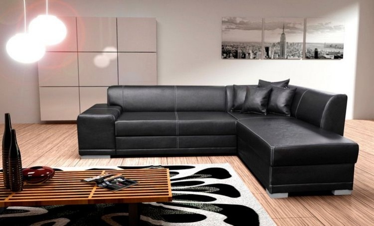 Rohová sedacia súprava Salerno zo syntetickej kože v čiernej farbe
