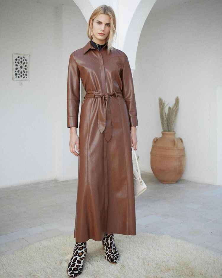 Kožený trend jesenné zimné kožené šaty kombinovať do kancelárie