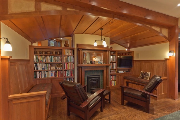 Dve kožené kreslá s dreveným rámom a krbom Kožené kreslo-hnedý-vidiecky štýl-anglický-drevený rám-rustikálne-poličky