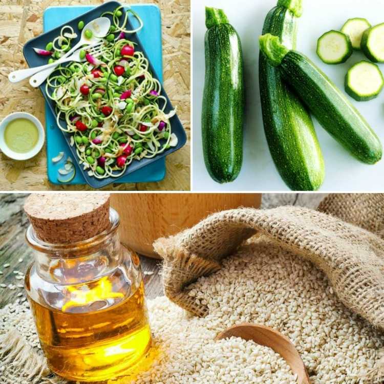 letné šaláty recepty-cuketa-sezam-olej-sója-paradajky-zdravé-jedlo