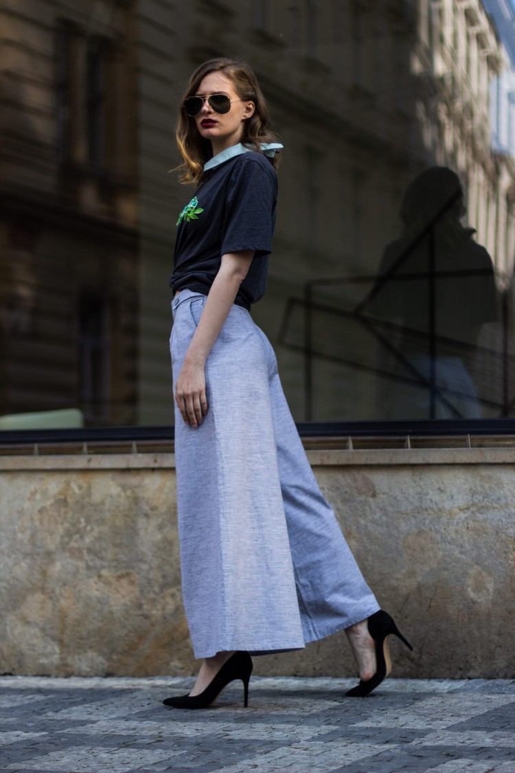 Ľanové nohavice, ktoré kombinujú nohavice culotte