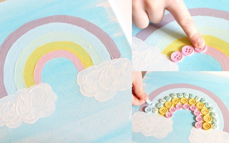 Maliarske plátno s dúhou a gombíkmi s deťmi