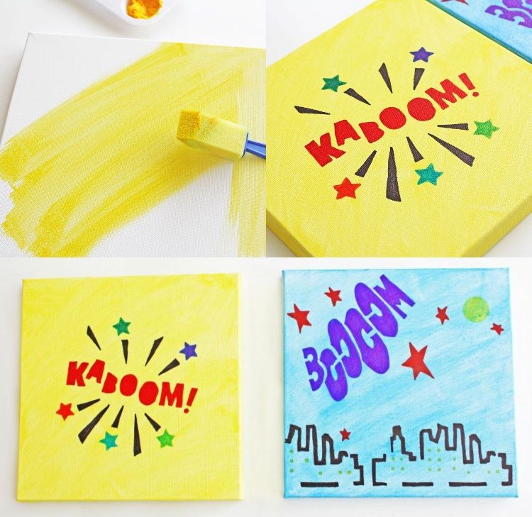 Maľba na plátno s predlohou pre superhrdinov pre deti