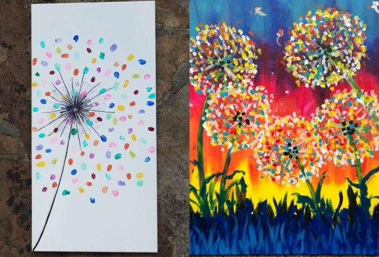 Maliarske plátno s deťmi z odtlačkov prstov