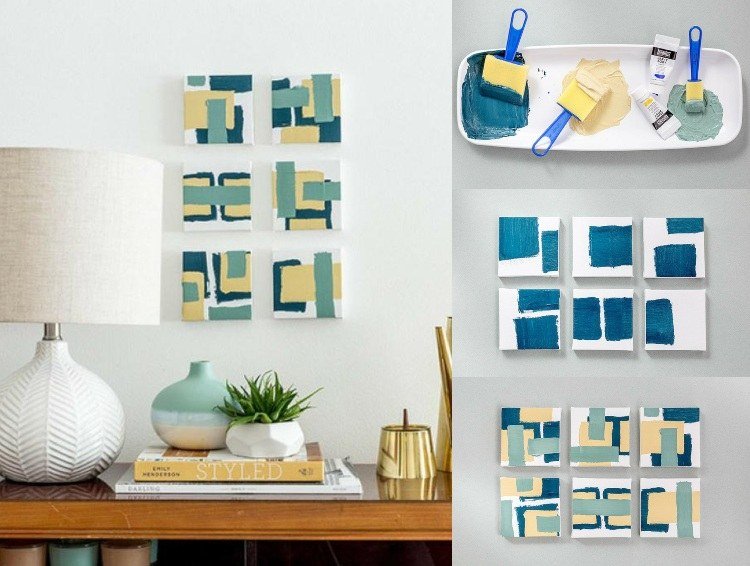 Maľovacie nápady na plátno pre deti s geometrickými motívmi