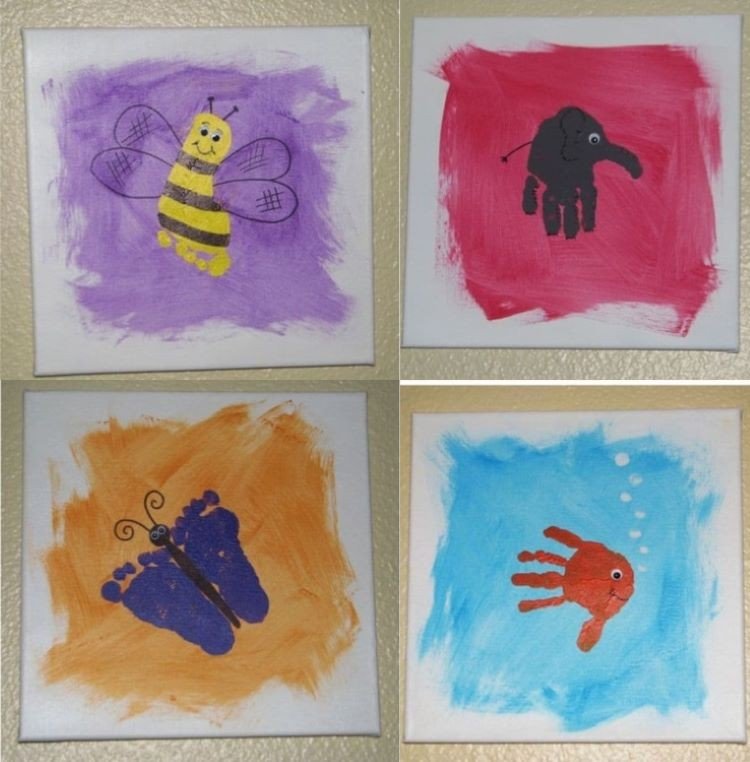 Maliarske plátno s deťmi s rukou a stopou