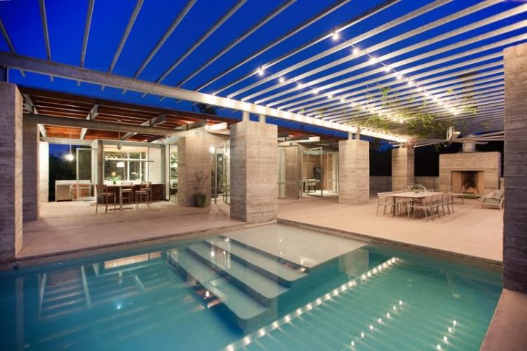 reťaz svetiel visiaca vonku sprievodca vonku záhradné terasy svetlá led žiarovky pergola bazén