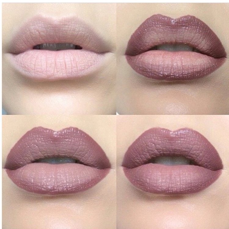 Mauve nahý make -up pre plné pery