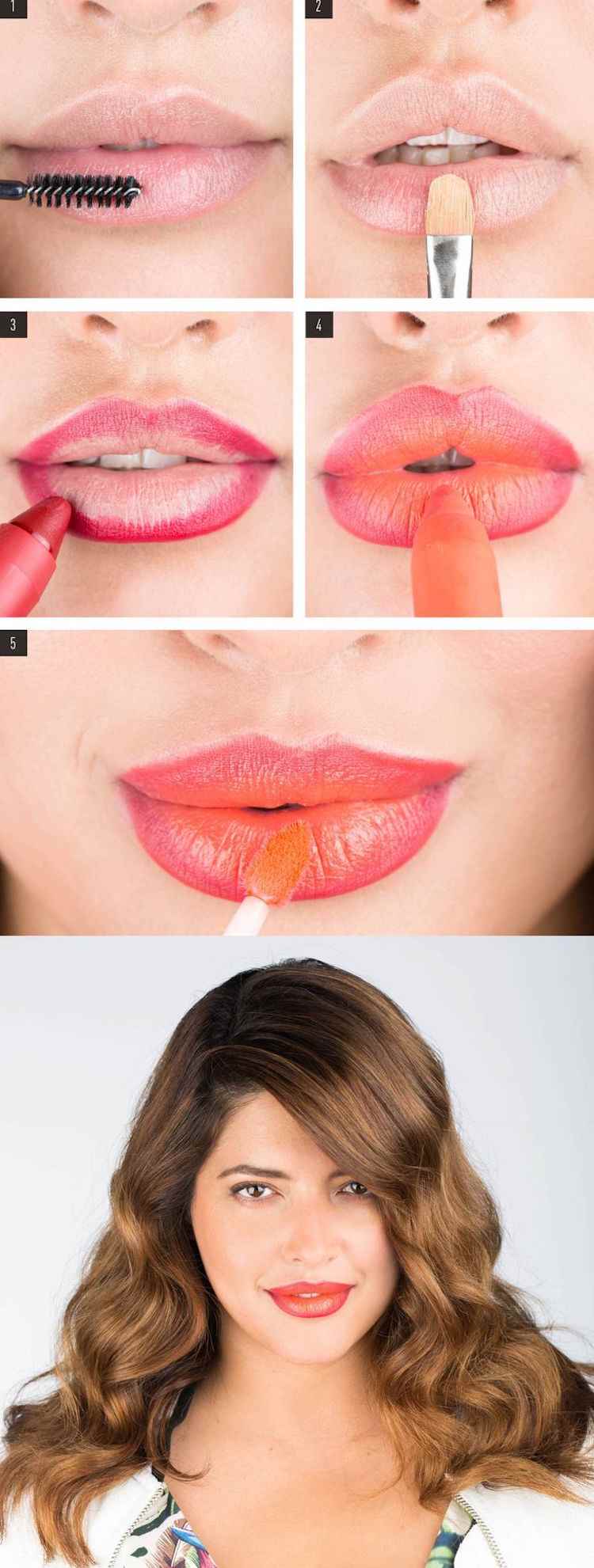 Ombre pery make-up ružovo oranžový letný look