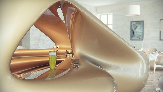 Hravý dizajn vysoko lesklý povrch Interiérové ​​nápady moderného dizajnu-3d