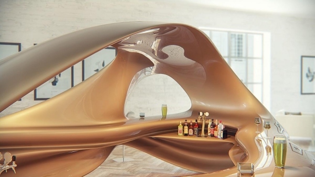 Barový pult vysoký lesk, 3D dizajnové farby, nuansy, odrazy svetla, vysoký lesk