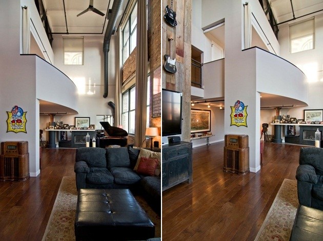 Pohodlné posedenie v obývacej časti - vynovený vintage nábytok Zariaďovanie obývačky plagáty koberec kožený nábytok čierny vintage nábytok