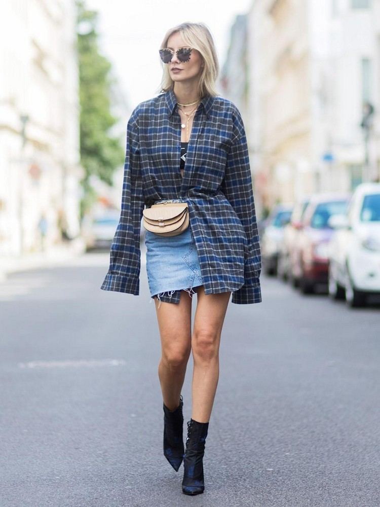 Dlhá blúzka kombinujte nápady oblečenia džínsovej sukne na jar v lete