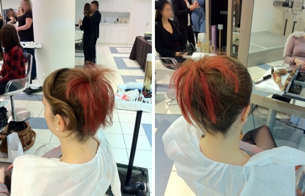 Dáma v kaderníctve s pripnutými vlasmi zafarbenými kriedou na vlasy at-the-hairdresser's hair-chalk-professionalall-use