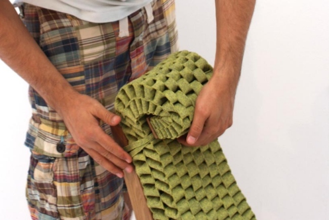 Kreslo z brečtanu s povrchovou textúrou opierky hlavy z pleteného limetkovo zeleného dizajnu