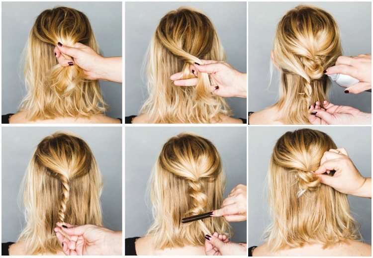 casual-updos-stredne dlhé vlasy-návod-uzol-voľný