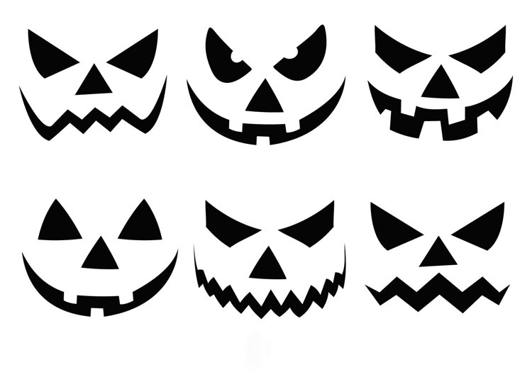 Strašidelné tekvicové tváre vyrezávajú šablóny na tlač Halloween