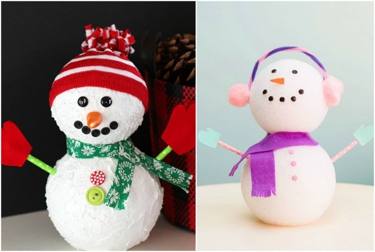 Z polystyrénových guličiek si rýchlo vyrobíte roztomilých Mikulášov snehuliak-drotár-polystyrén-gulička-ohrievač-gombíkov-šatka-rukavice