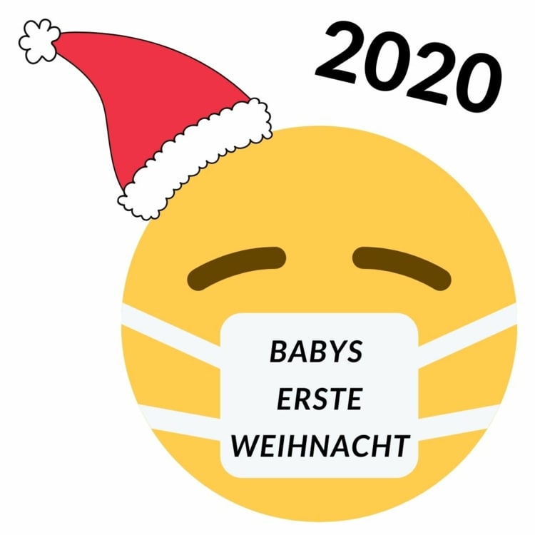 Prvé Vianoce dieťaťa s rozdielom - smajlík s maskou a mikulášskou čiapkou