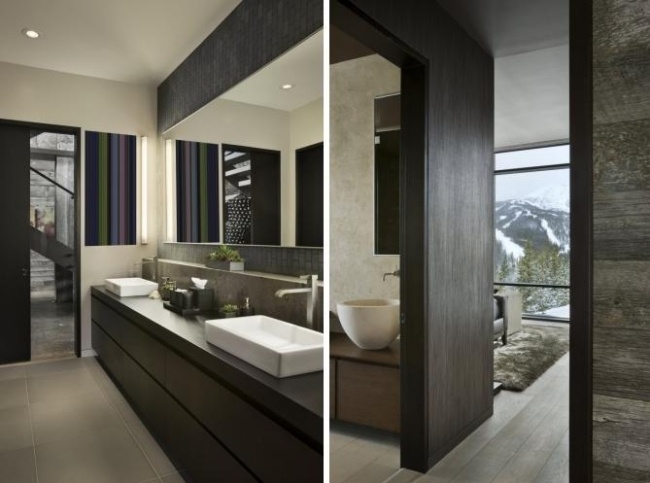 Dizajn kúpeľne-drevo-tmavá márnosť-otvorená konštrukcia Dizajn kúpeľňového nábytku-drevený tmavý márny dizajn otvorený plán