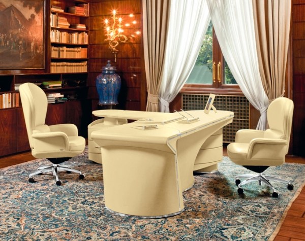 Biely interiér kancelárie Kráľovský štýl kráľovský kožený nábytok mascheroni