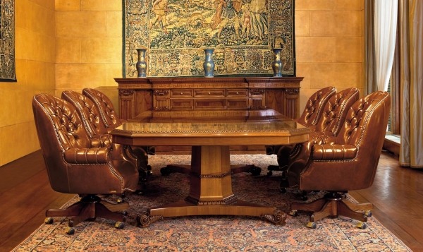 nádherný kancelársky dizajn Mascheroni Kožené stoličky, drevený stôl, kancelársky nábytok