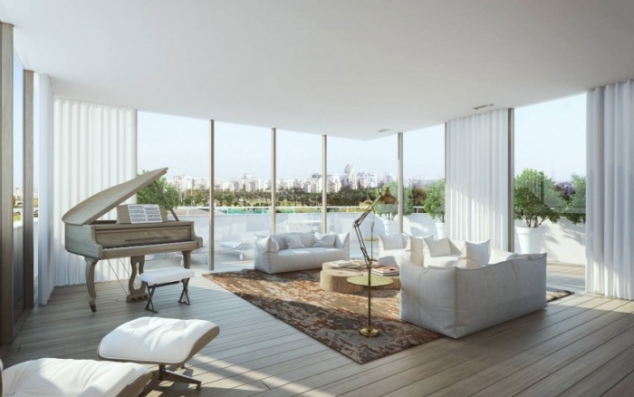caesaria-Penthouse-byt-interiér-Alex-Meitlis-obývacia izba-dizajn-klavír-sedacia súprava