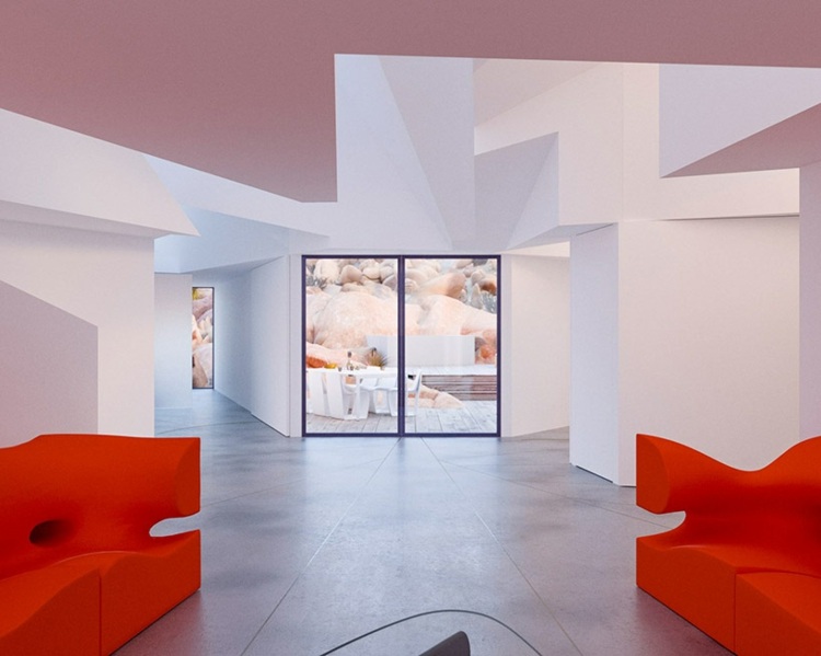 nábytok moderná červená podlaha výhľad na skaly