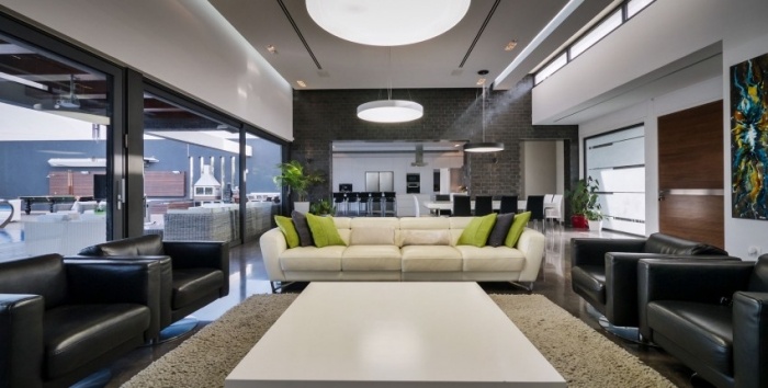 Luxusný priestor na posedenie-čierno-biele-zelené-vankúše-kožené sedacie súpravy