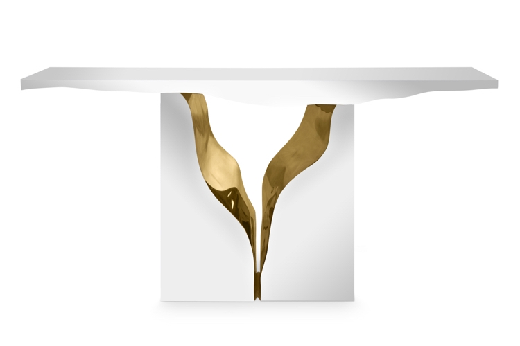Konzolový stôl inšpirovaný automobilovými formáciami luxusný-nábytok-konzola-stôl-biela-mosadz