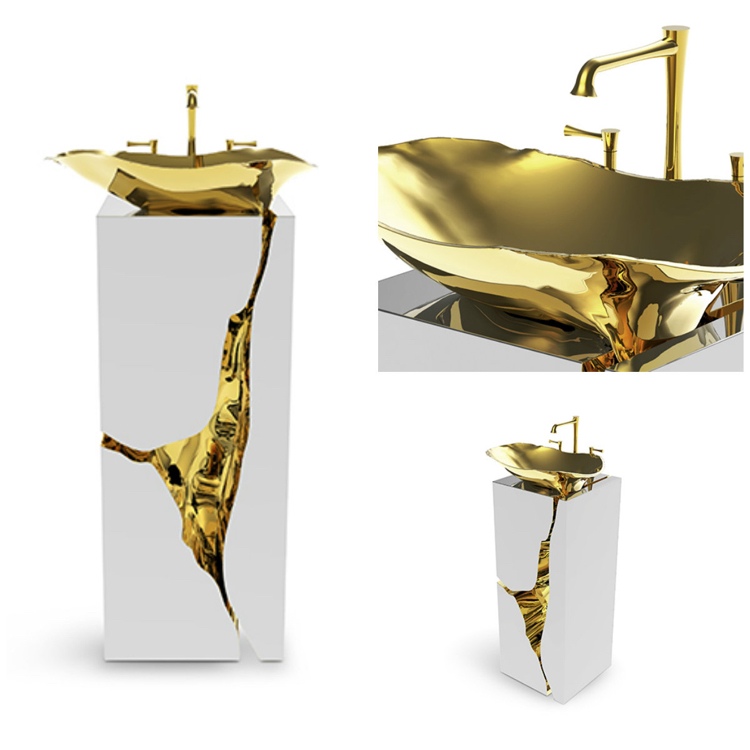 Mosadzná umývadlo na dosku a malá spodná skrinka luxusný kúpeľňový nábytok mosadzná drezová skrinka