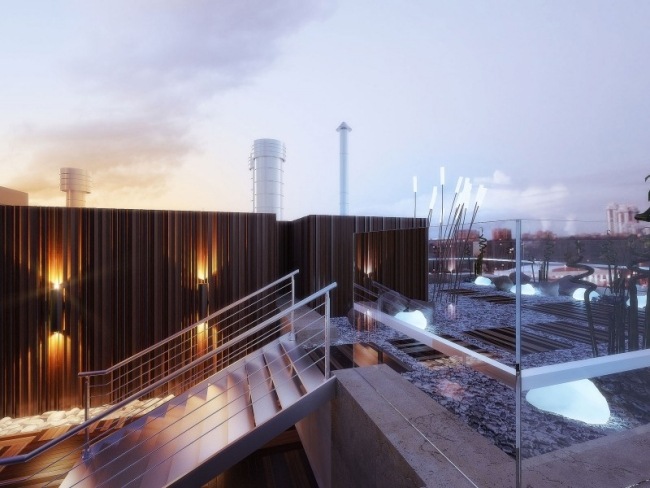 Strešný terasa Penthouse moderná vizualizácia moskovskej 3D architektúry