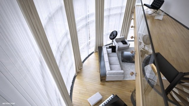 3D-vizualizovaný-interiérový-dizajn-duplex-penthouse-podlaha-dĺžka-závesy