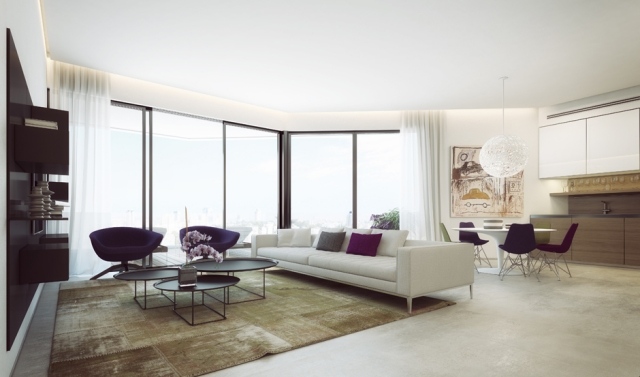 Obývacia izba-nápady-sedenie-vankúše-hod-Tel-Aviv-Penthouse-štúdio-Ando-Design