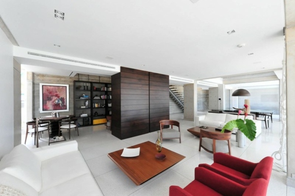 červený nábytok-obývacia izba-škandinávsky štýl